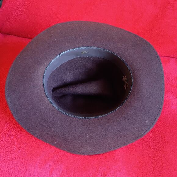 Brown Wool Felt Fedora Aztec Floral Ribbon Boho Western Vintage Rancher 8in